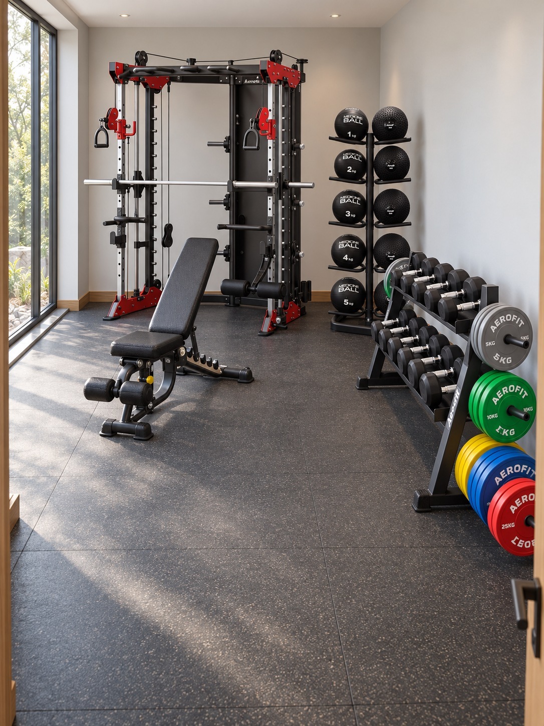 Functional Trainer · Red & Black · illustrative setup